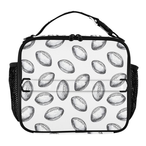 ALAZA Rugby Balls Football Lunch Box Insulated Lunch Bag Cooler Tote with Shoulder Strap