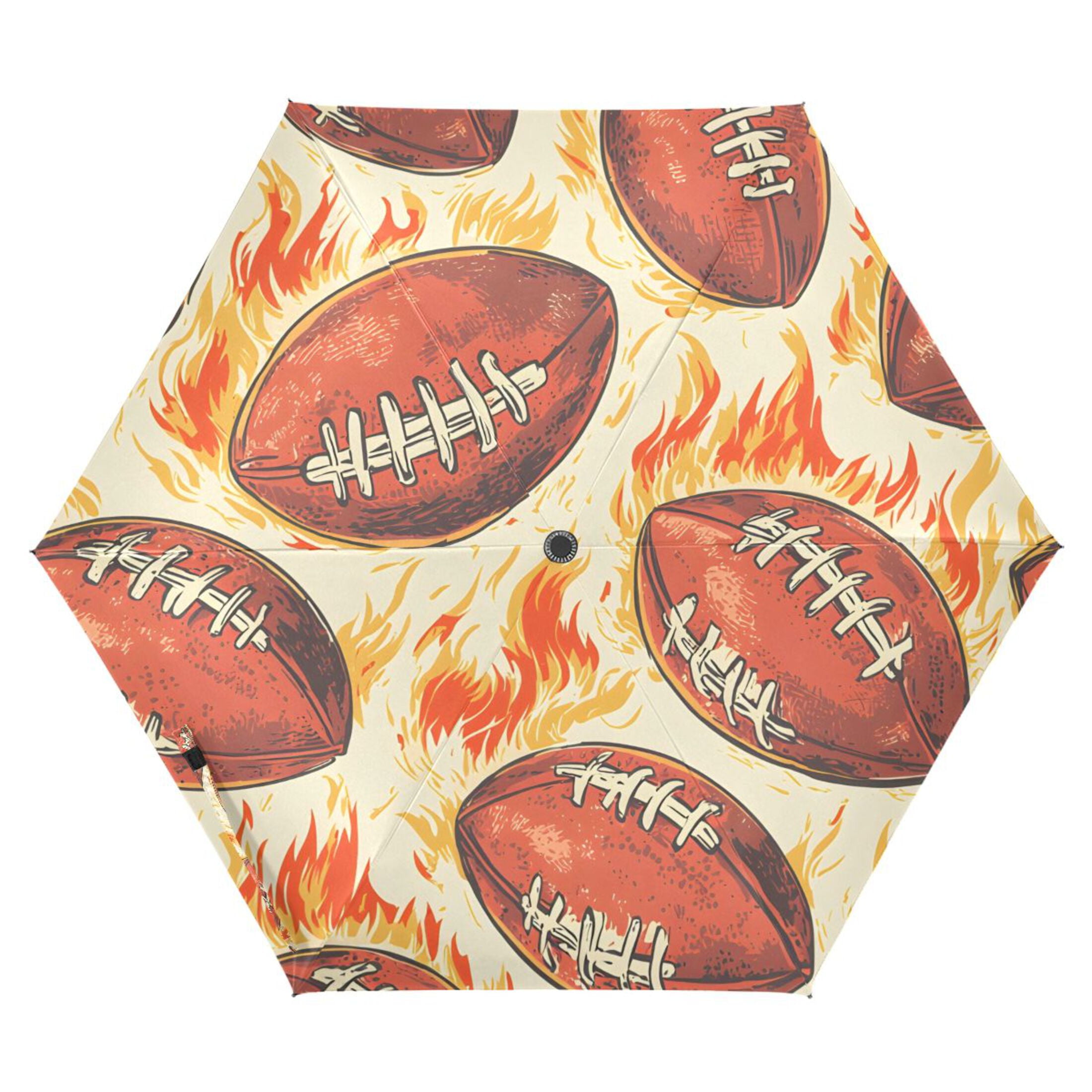 ALAZA Rugby Football Fire UPF 50+ Compact Folding Umbrella for Rain Travel Umbrella Packable