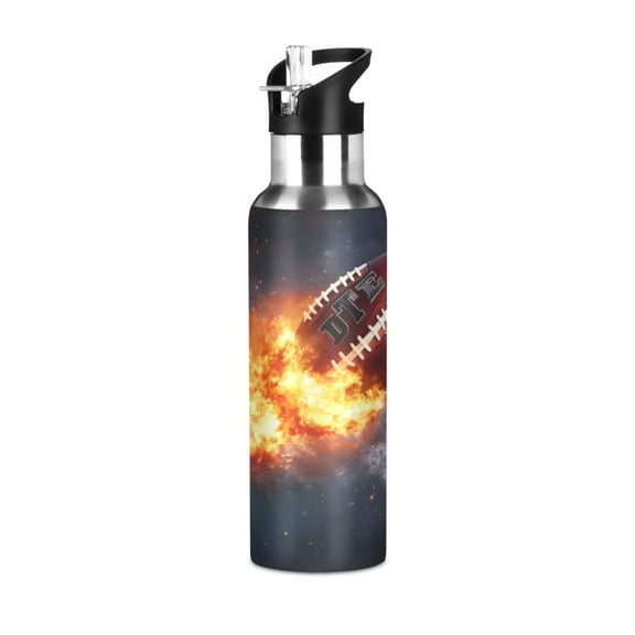 ALAZA Rugby Football Fire Water Bottle Insulated Flask Stainless Steel Straw Lid 20 oz