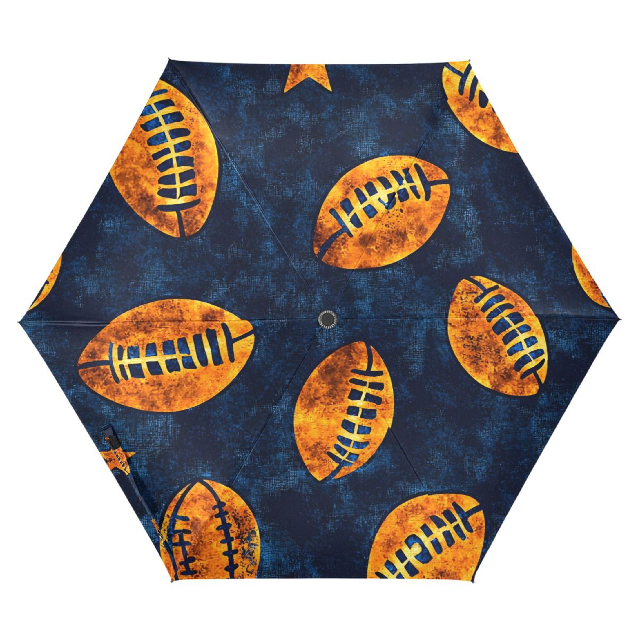 ALAZA Rugby Football Stars UPF 50+ Compact Folding Umbrella for Rain Travel Umbrella Packable