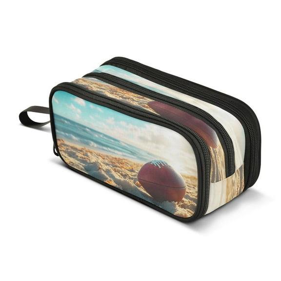 ALAZA Rugby Football Sunshine Pencil Case Bag 3 Compartment Pen Pouch Large Storage Holder Box Organizer