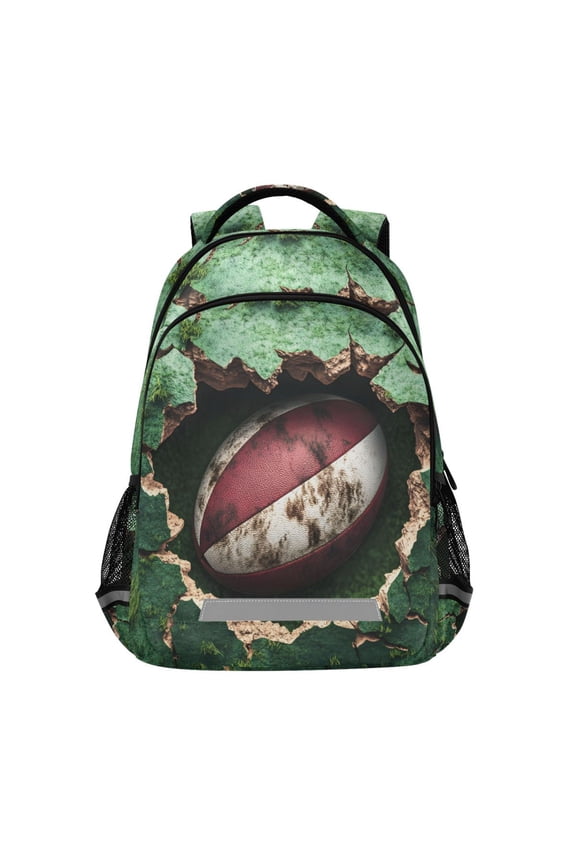 Rugby Football in Wall Backpack Elementary School Bag Bookbag Travel Rucksack