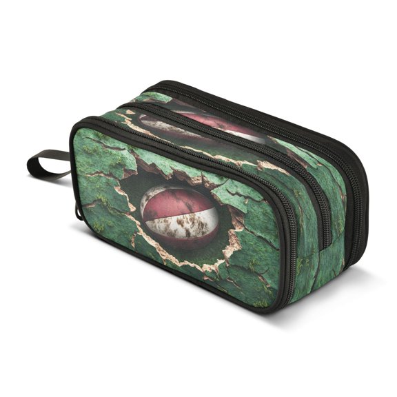 ALAZA Rugby Football in Wall Pencil Case Bag 3 Compartment Pen Pouch Large Storage Holder Box Organizer