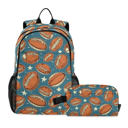 ALAZA Rugby Stars Football School Backpack Lunch Box Set Student Bookbag
