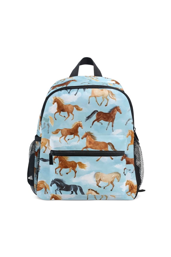 Running Horse Blue School Backpack Small Bookbag Mini Bags