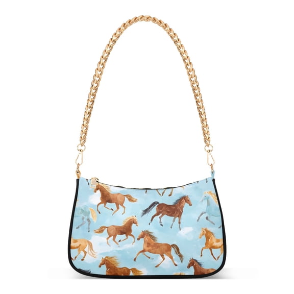 ALAZA Running Horse Blue Women's Chain Shoulder Bag Hobo Handbag Tote Crossbody Purse