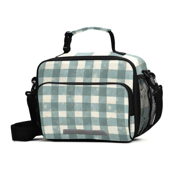 ALAZA Rustic Checkered Lunch Box Insulated Cooler Bag Reusable Tote Bags Shoulder Strap