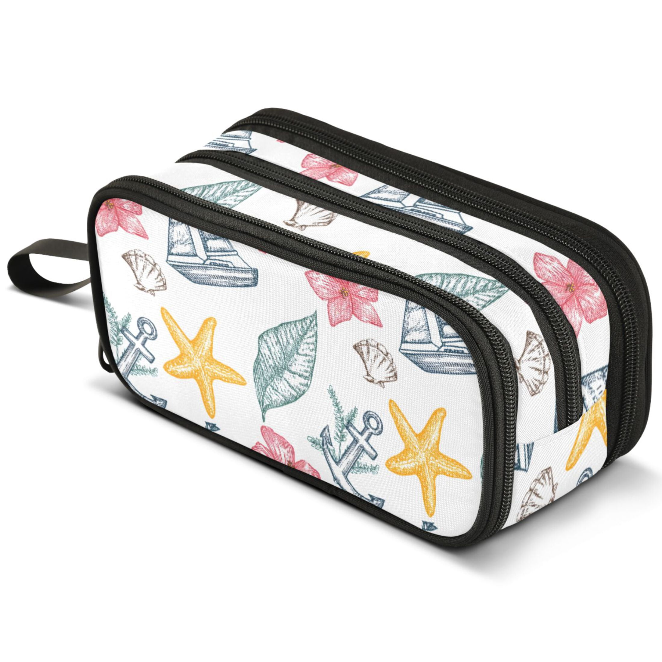 ALAZA Sailboat Anchor Starfish Pencil Case Bag Large 3 Compartment Pen ...