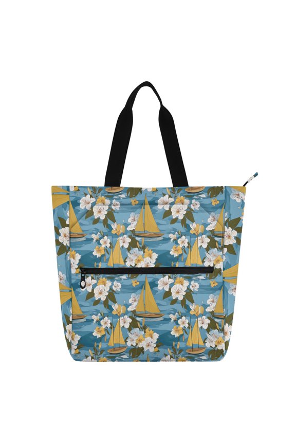 Sailboat Flowers School Book Bag Kids Tote Bags Handbag