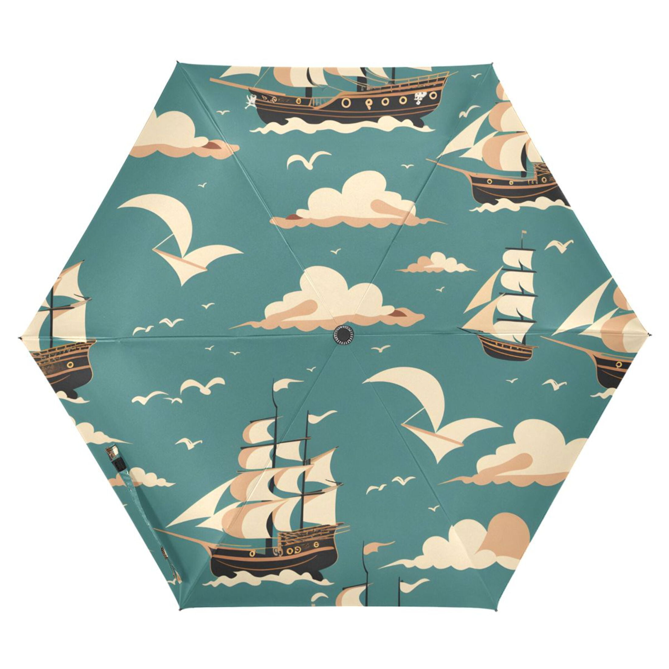 ALAZA Sailboat Seagulls UPF 50+ Compact Folding Umbrella for Rain Travel Umbrella Packable