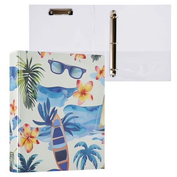ALAZA Sailboat Tropical Palm Tree Floral Glasses Hardcover 3 Ring Binder 1.5" Round Rings Interior Pockets Binders Organizer 1 Pack