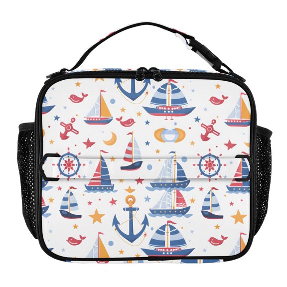 ALAZA Sailing Ship Lunch Box Insulated Lunch Bag Cooler Tote with Shoulder Strap