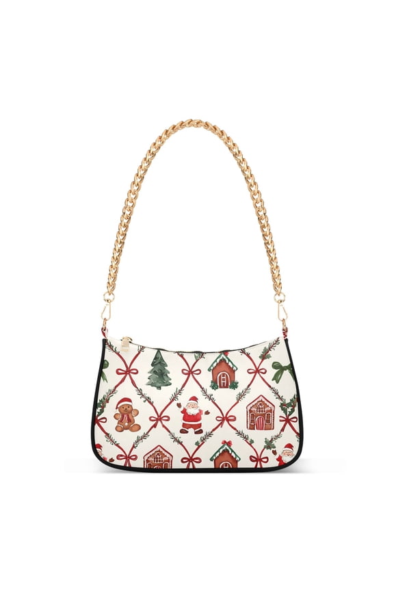 Santa Claus Bows Bears Women's Chain Shoulder Bag Hobo Handbag Tote Crossbody Purse