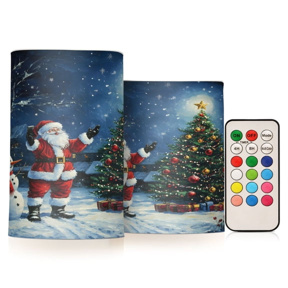 ALAZA Santa Claus Christmas Tree Snowman 2 PCs LED Flickering Flameless Candles with Remote Timer Battery Operated Candle