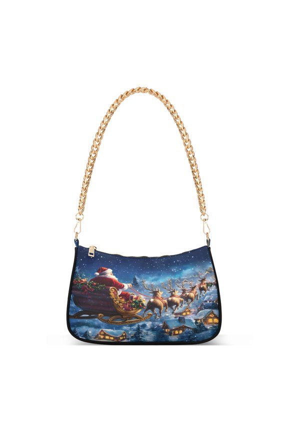 Santa Claus Reindeer Women's Chain Shoulder Bag Hobo Handbag Tote Crossbody Purse
