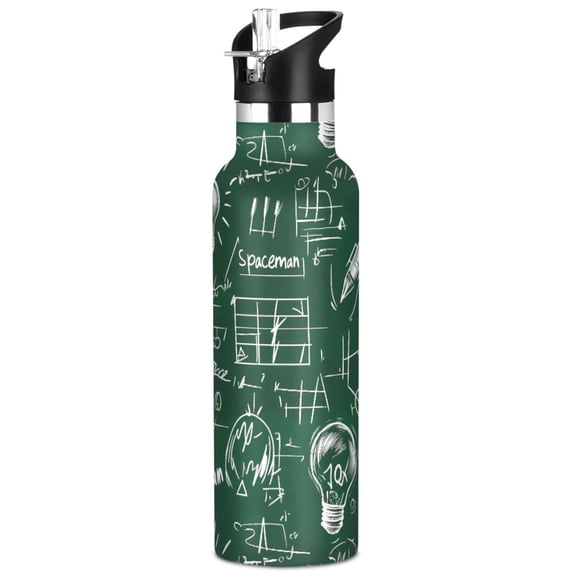 ALAZA Science Note Green Pattern Stainless Steel Water Bottle Vacuum Insulated Leak-Proof Tumbler with Straw Handle 20oz