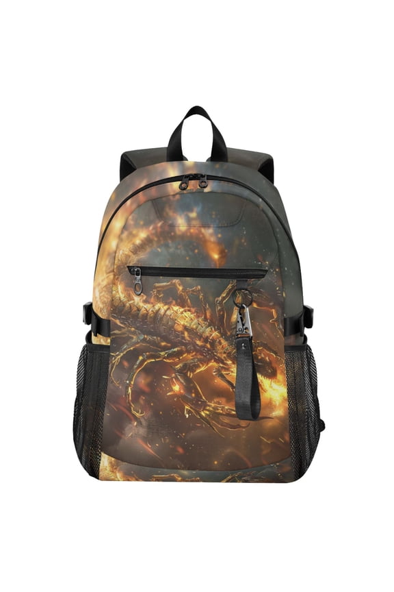 Scorpio with Fire Pattern School Backpack Travel Laptop Bag College Bookbag Casual Daypack for Women Men