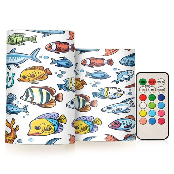 ALAZA Sea Fishes in Ocean 2 PCs LED Flickering Flameless Candles with Remote Timer Battery Operated Candle