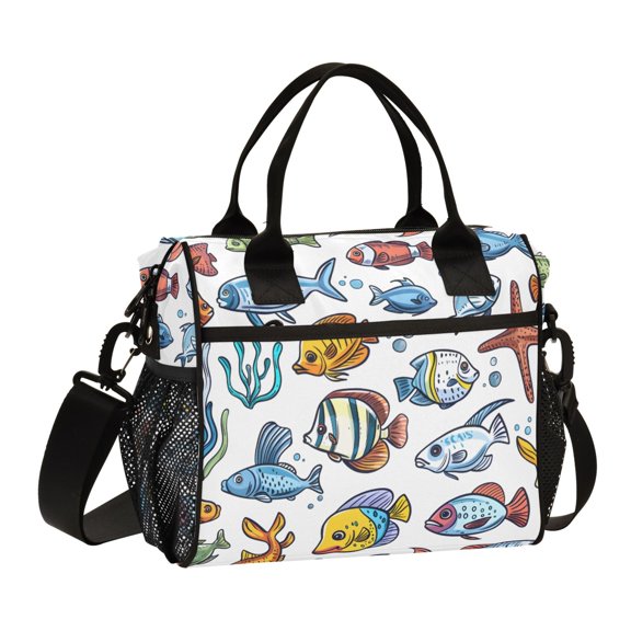 ALAZA Sea Fishes in Ocean Insulated Lunch Bag Reusable Tote Box Adjustable Shoulder Strap for Work Picnic