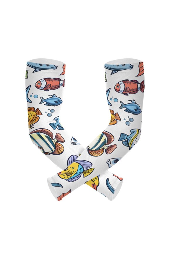Sea Fishes in Ocean UV Sun Protection Arm Sleeves UPF 50+ Compression Cooling Sleeve 1 Pair