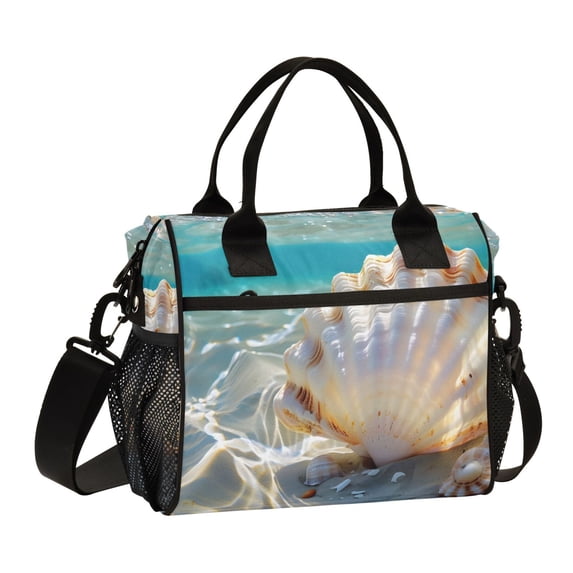 ALAZA Sea Shell in Sea Insulated Lunch Bag Reusable Tote Box Adjustable Shoulder Strap for Work Picnic