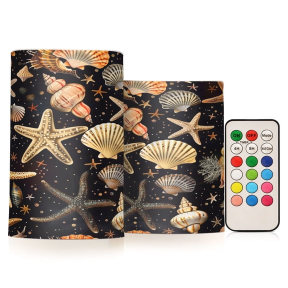 ALAZA Sea Shells Stars Coral 2 PCs LED Flickering Flameless Candles with Remote Timer Battery Operated Candle