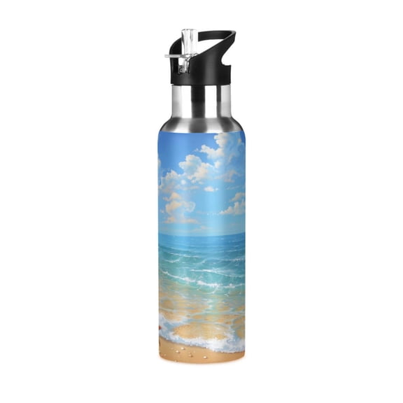 ALAZA Sea Star on Beach Landscape Water Bottle Insulated Flask Stainless Steel Straw Lid 20 oz