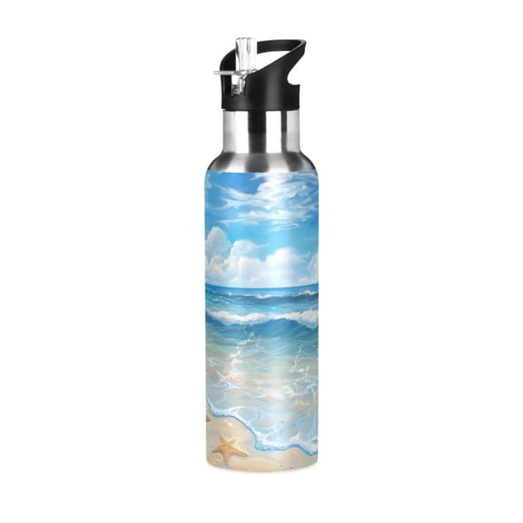 ALAZA Sea Star on Beach Sky View Water Bottle Insulated Flask Stainless Steel Straw Lid 20 oz