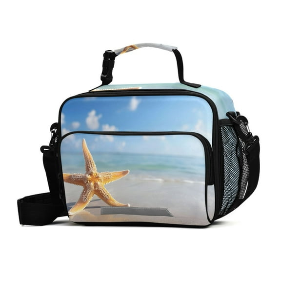 ALAZA Sea Star on Summer Beach Lunch Box Insulated Cooler Bag Reusable Tote Bags Shoulder Strap