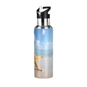 ALAZA Sea Star on Summer Beach Water Bottle Insulated Flask Stainless Steel Straw Lid 20 oz