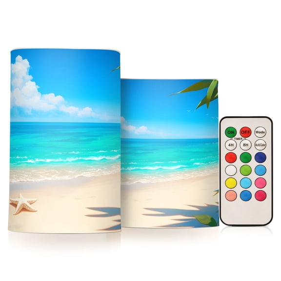 ALAZA Sea Starfish on Summer Beach 2 PCs LED Flickering Flameless Candles with Remote Timer Battery Operated Candle