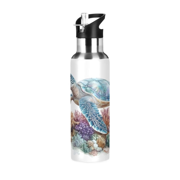 ALAZA Sea Turtle Water Bottle Insulated Flask Stainless Steel Straw Lid 20 oz