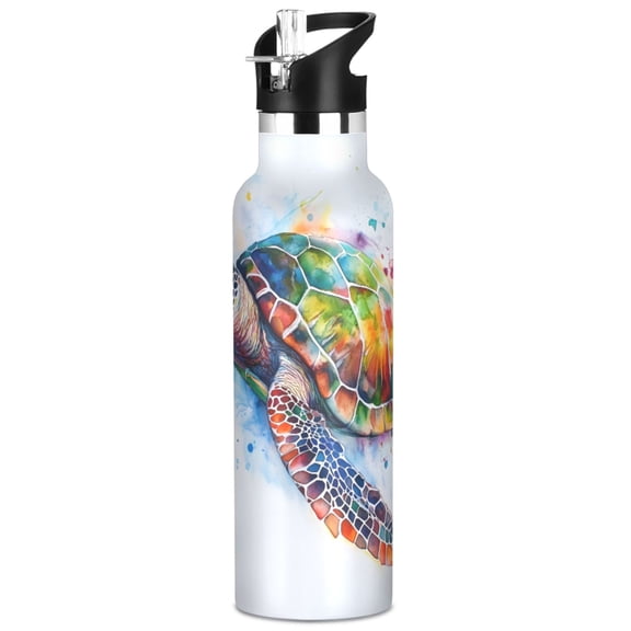 ALAZA Sea Turtle Watercolor Pattern Stainless Steel Water Bottle Vacuum Insulated Leak-Proof Tumbler with Straw Handle 20oz
