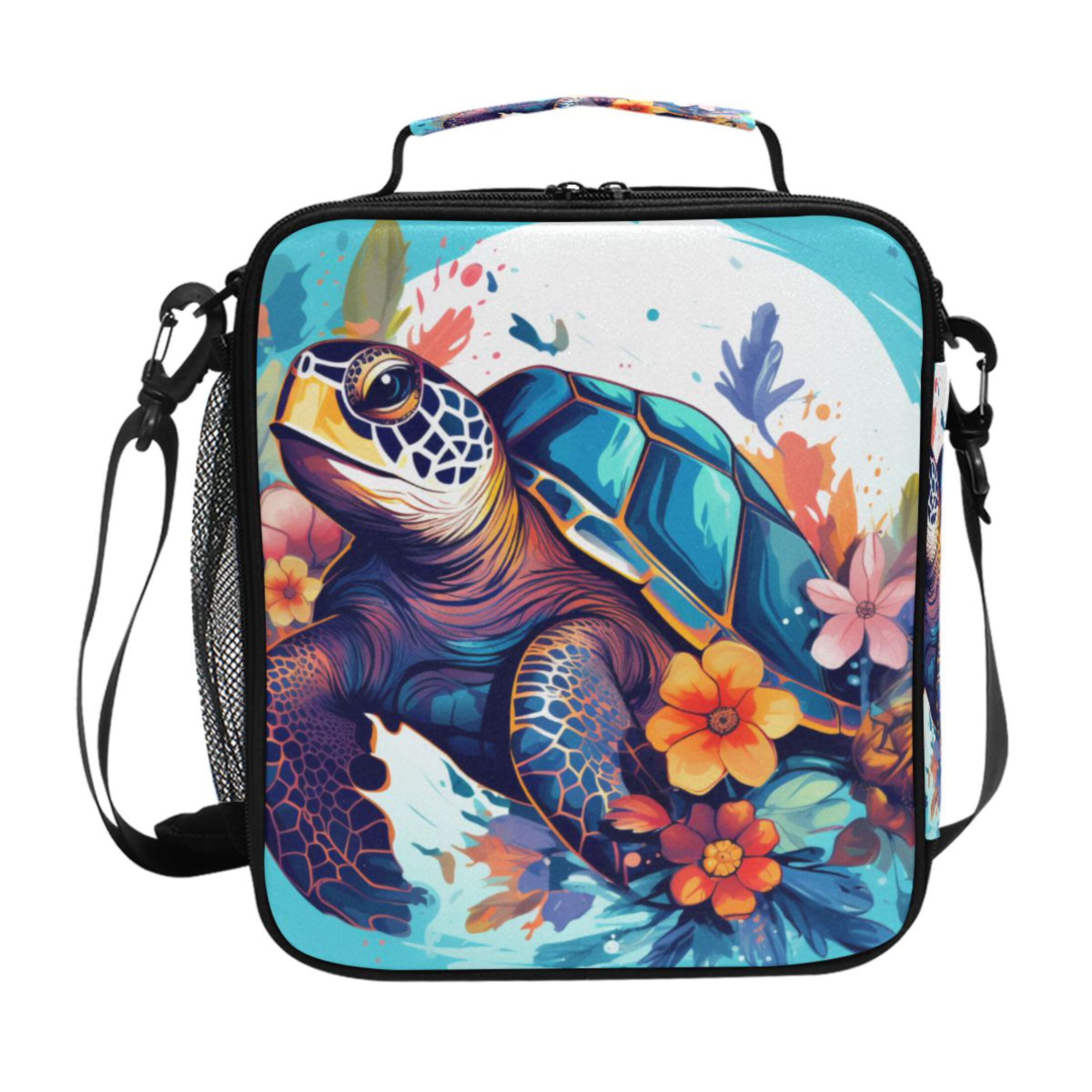 ALAZA Sea Turtle with Floral Lunch Box Insulated Lunch Bag Reusable ...