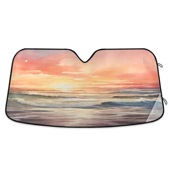 ALAZA Sea Wave Sunset Windshield Sun Shade Car Foldable Sun Visor Block UV Rays Protector 53"x23.5"