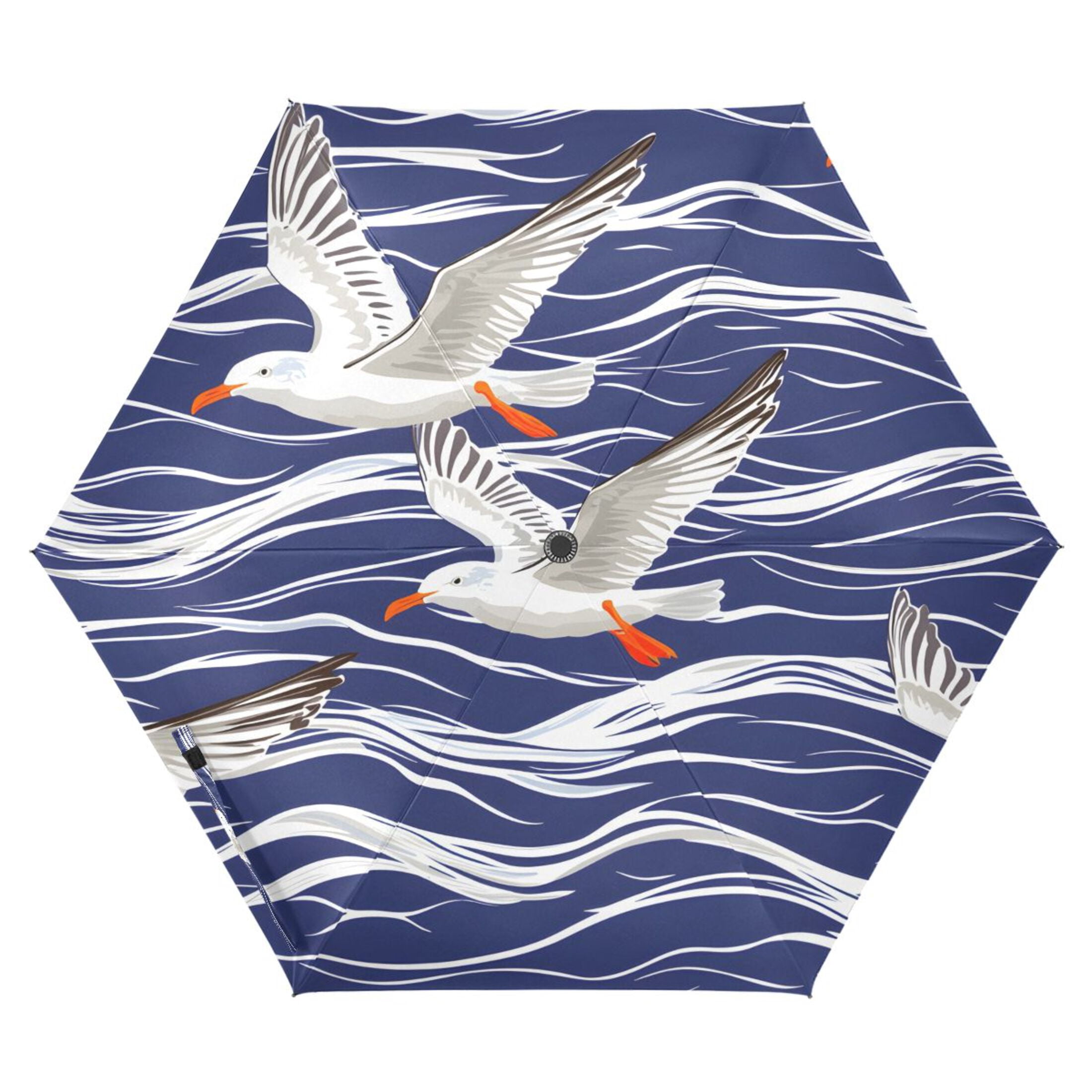 ALAZA Seagull on Wave UPF 50+ Compact Folding Umbrella for Rain Travel Umbrella Packable