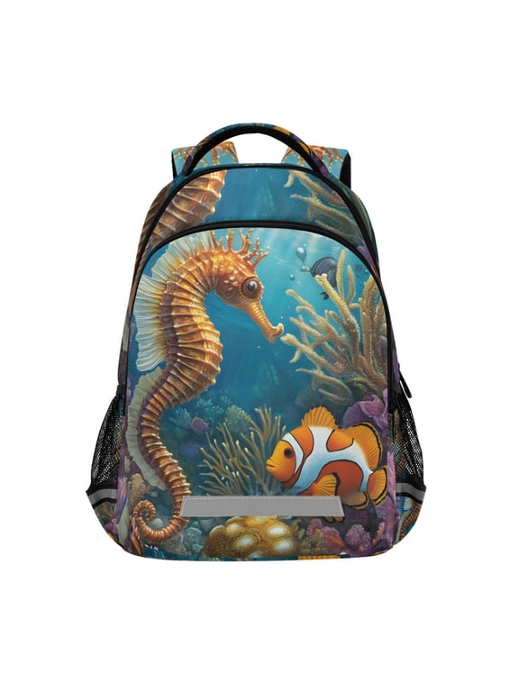 Seahorse Clownfish Backpack Elementary School Bag Bookbag Travel Rucksack