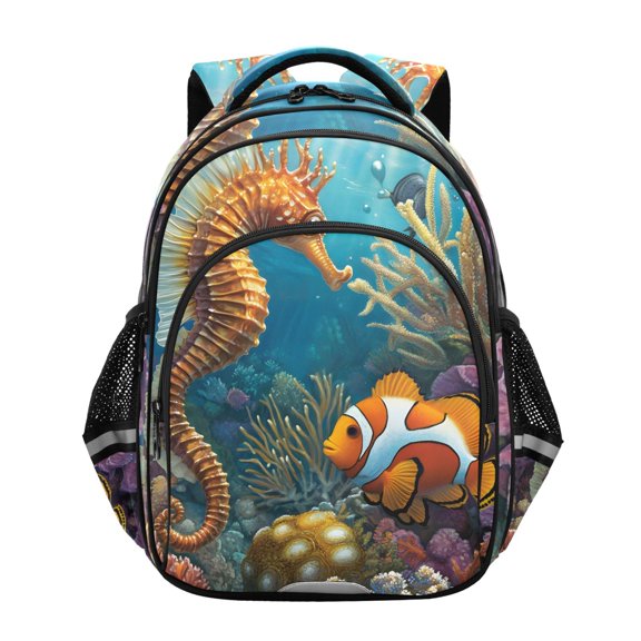 ALAZA Seahorse Clownfish School Backpack Elementary Bag Bookbag Travel Rucksack