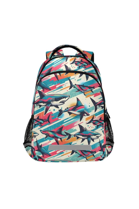 Seamless Magic Sharks Backpack Elementary School Bag Bookbag Travel Rucksack