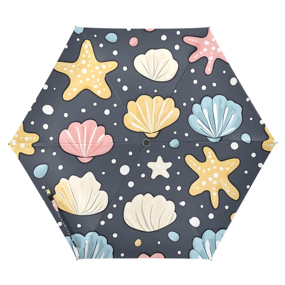 ALAZA Seashell Starfish Ocean UPF 50+ Compact Folding Umbrella for Rain Travel Umbrella Packable