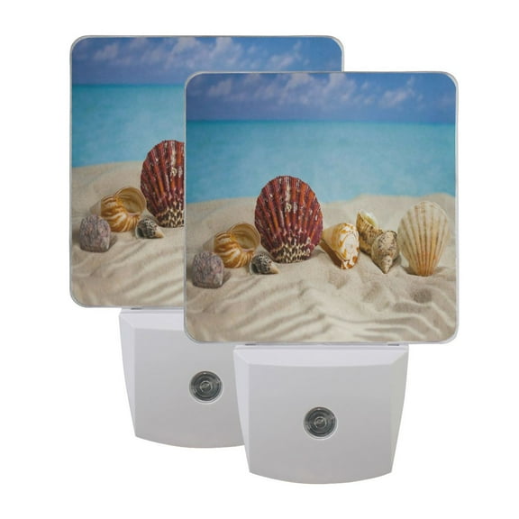 ALAZA Seashell on Beach Night Lights 2 Pack Plug-in Wall LED Nightlight Auto Dusk-to-Dawn Sensor Lamps