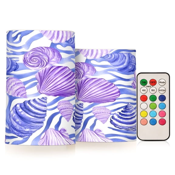 ALAZA Seashells Conch on Wave 2 PCs LED Flickering Flameless Candles with Remote Timer Battery Operated Candle