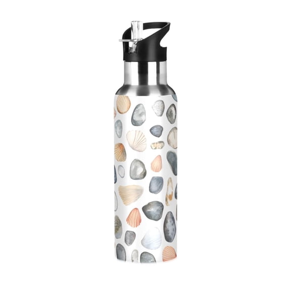 ALAZA Seashells Stone Water Bottle Insulated Flask Stainless Steel Straw Lid 20 oz