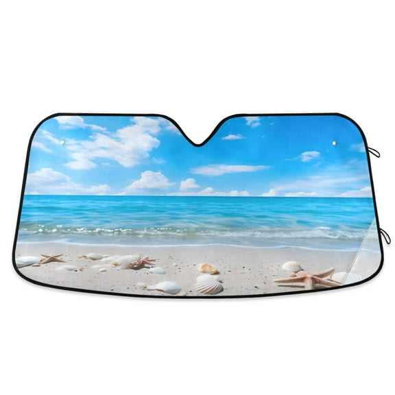 ALAZA Seashells on Beach Blue Sky Windshield Sun Shade Car Foldable Sun Visor Block UV Rays Protector 55"x27.6"