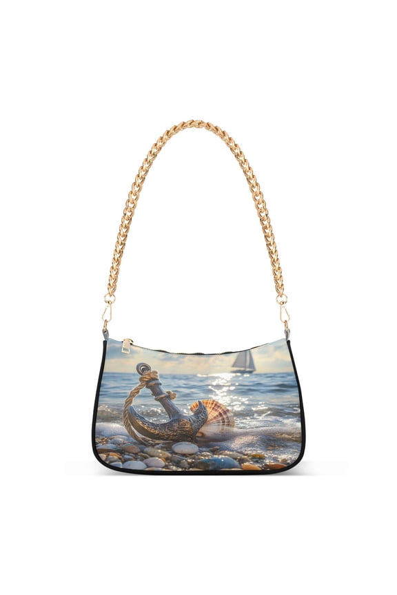 Seaside Anchors Sailboat Women's Chain Shoulder Bag Hobo Handbag Tote Crossbody Purse