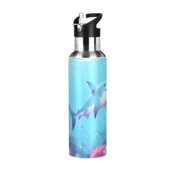 ALAZA Shark Coral under Sea Water Bottle Insulated Flask Stainless Steel Straw Lid 20 oz
