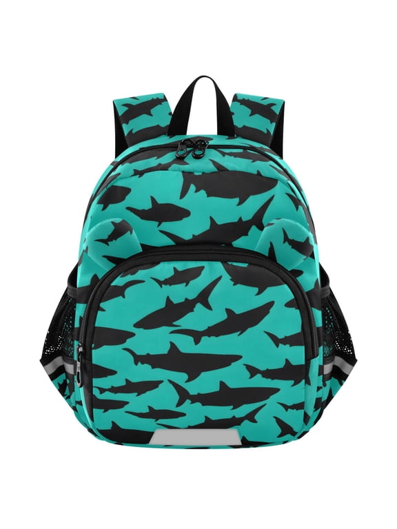 Shark Silhouette Green Mini Backpack School Bookbag Age 3-7 Medium