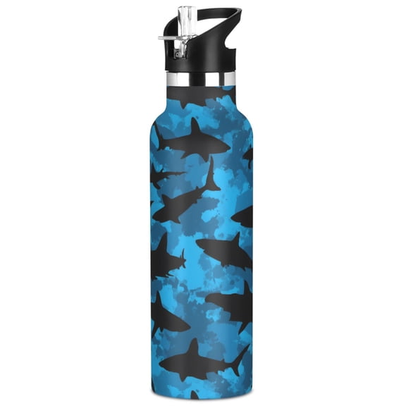 ALAZA Shark Silhouette-s1 Pattern Stainless Steel Water Bottle Vacuum Insulated Leak-Proof Tumbler with Straw Handle 20oz