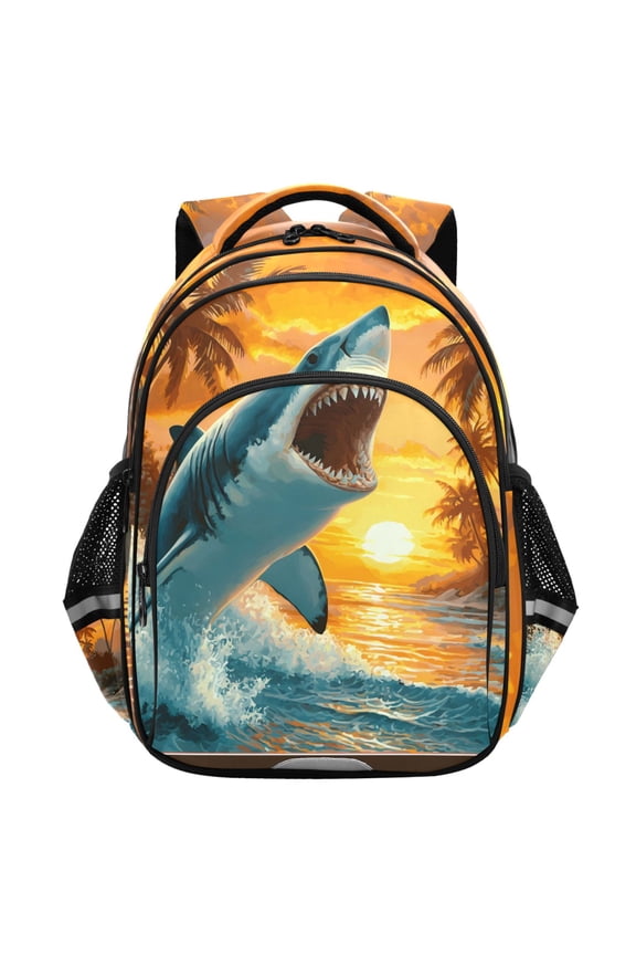 Shark at Sunset School Backpack Elementary Bag Student Bookbag Travel Rucksack