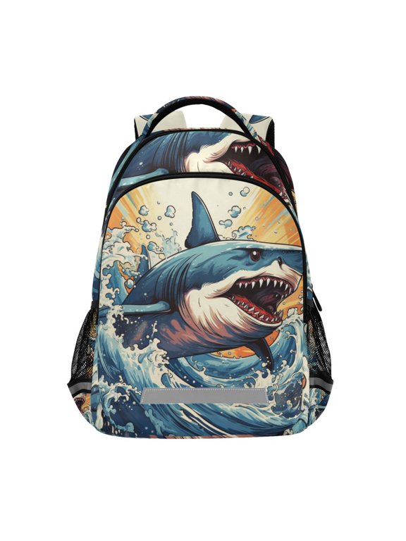 Shark in Ocean Backpack Elementary School Bag Bookbag Travel Rucksack